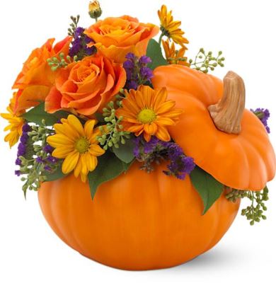 Pumpkin Patch Bouquet - Halloween flower bouquet in real pumpkin